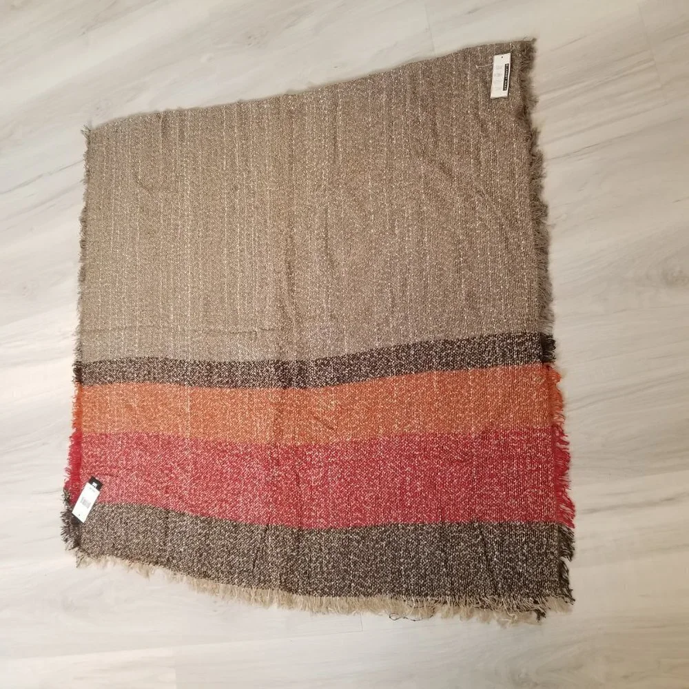 Steve Madden Large Boucle Beige Stripe Blanket Throw Shawl Scarf NEW NWT $50